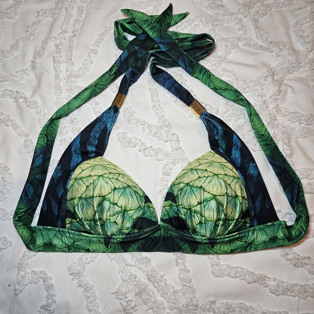 Mertailor Lagoona Esmeralda Green and Blue mermaid Halter Swim Top Size medium